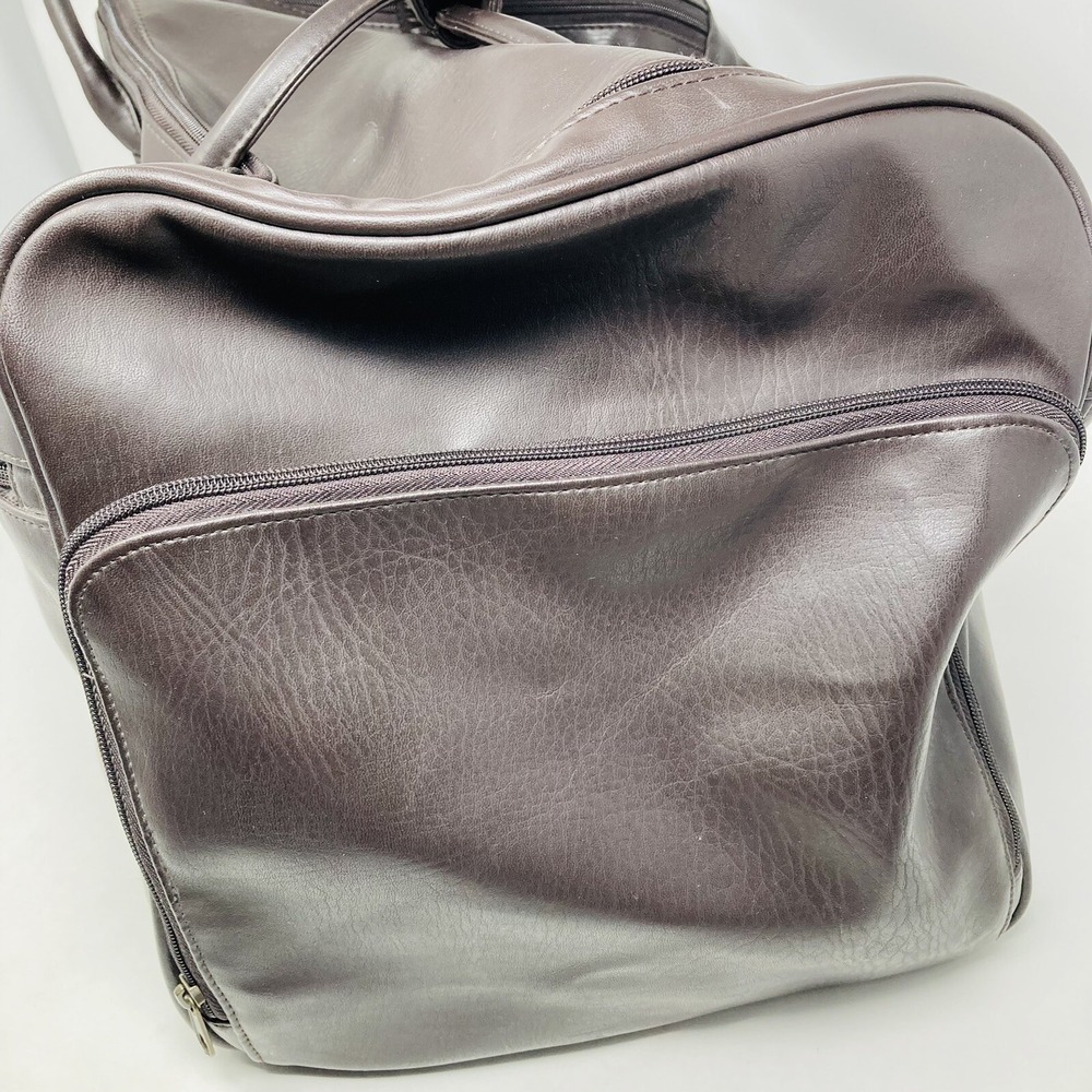 KARL LAGARFELD PARFUMS Duffle Bag Brown faux leather large travel Gym Bag 18x13" - Picture 3 of 14